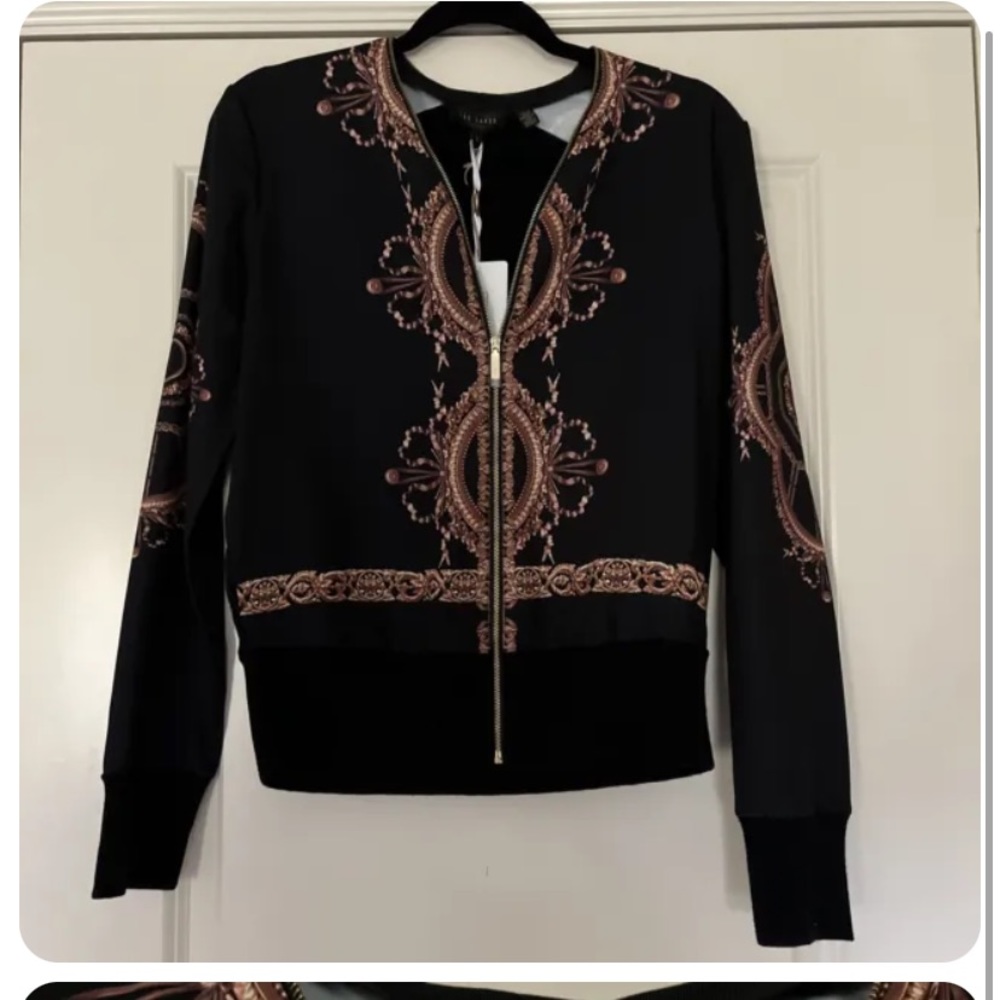 Ted Baker Maxrol Versailles Print Black Zip Cardigan Jumper US6 BNWT